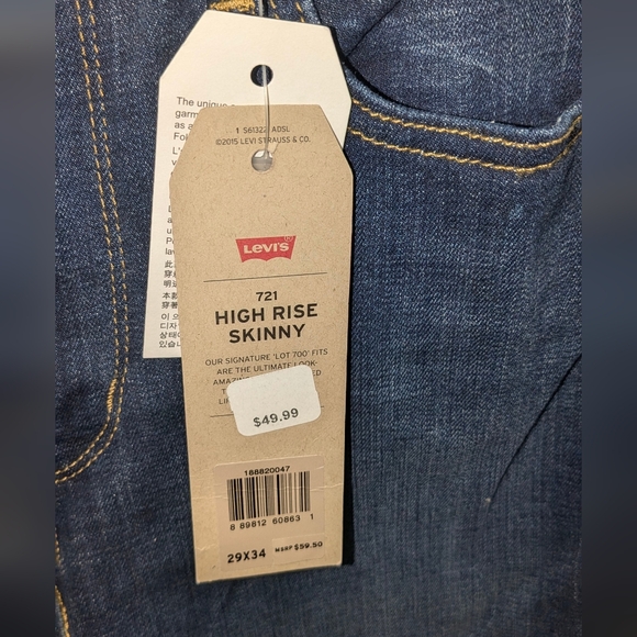 NWT Levi Strauss & Co Long High Rise Skinny Jeans Size 29 Length 34 - Picture 4 of 8